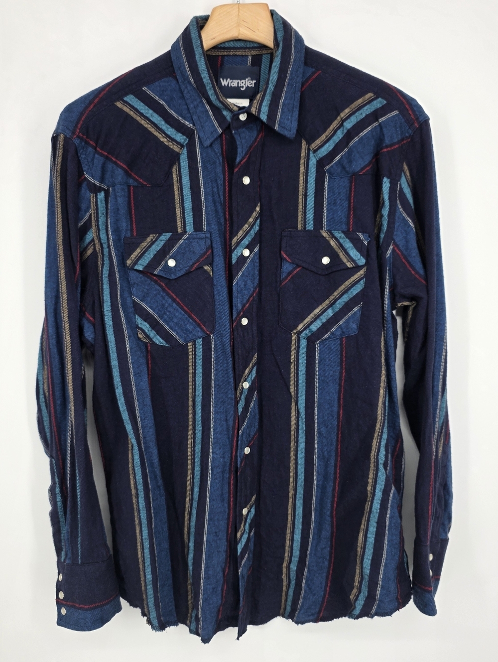 Wrangler Men's Western Striped Long Sleeve Shirt Size L Blue Multicolor.